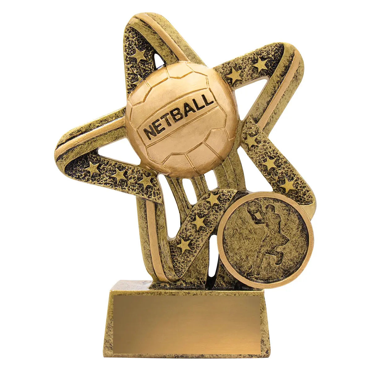 Gold netball stars & stripes with resin construction