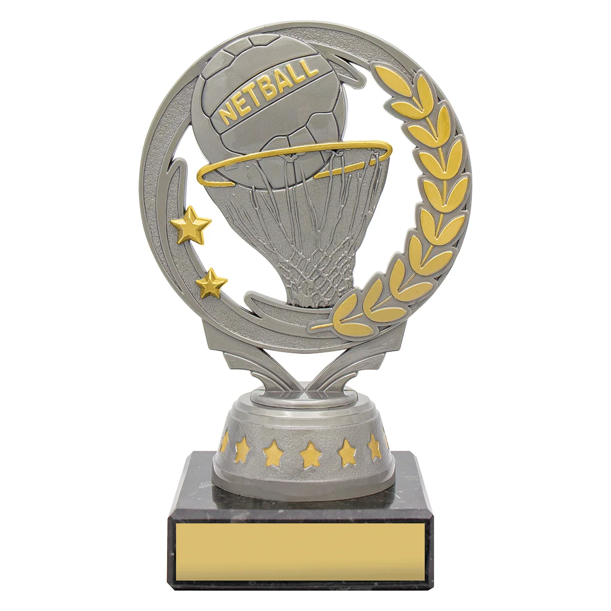 Silver netball torch with plastic / marble construction