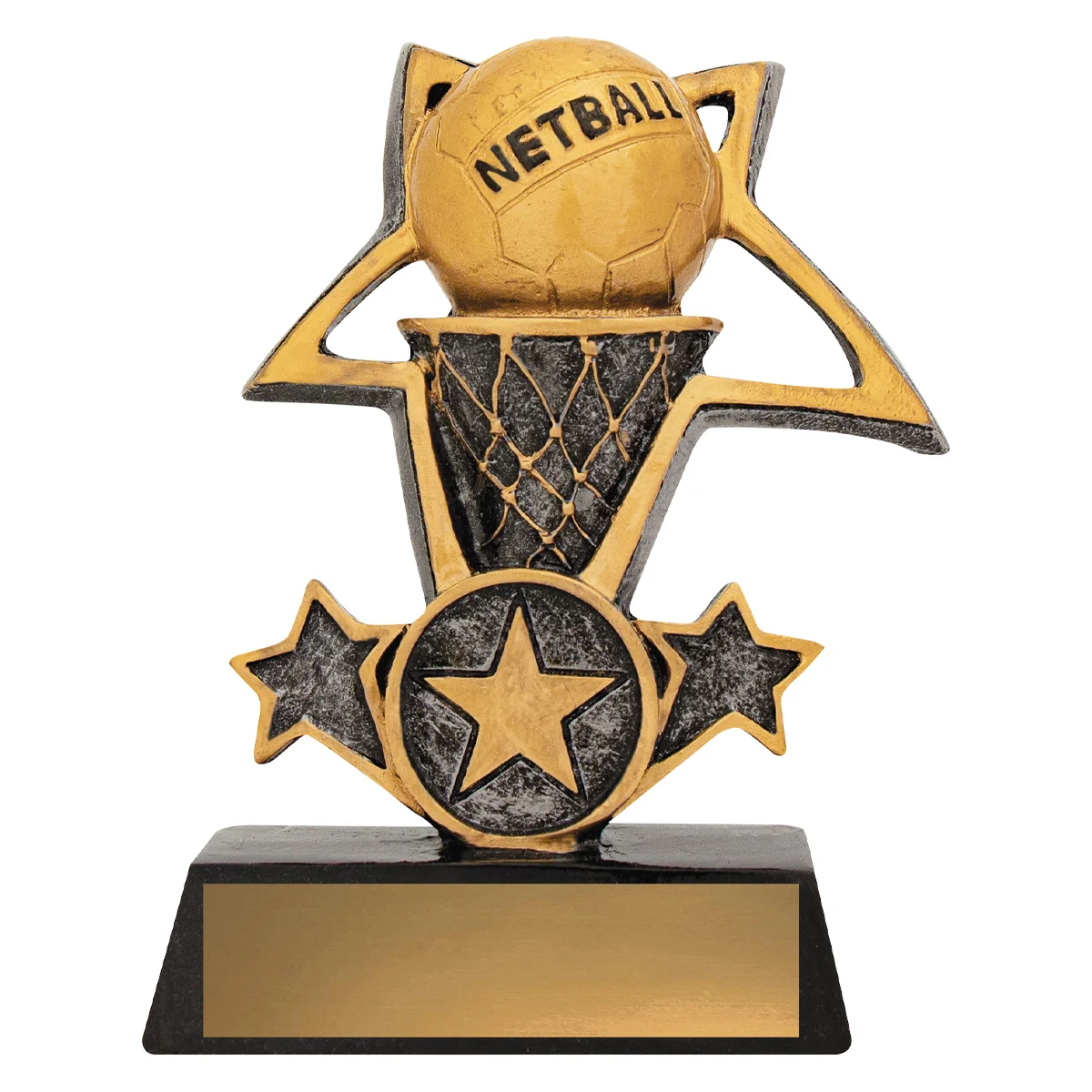Silver netball tri-star with resin construction