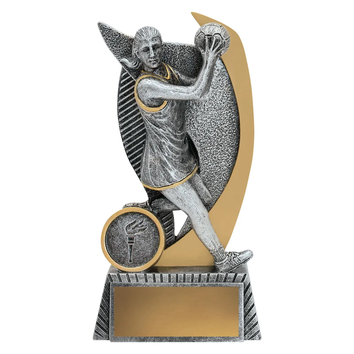 Silver netball warrior with resin construction