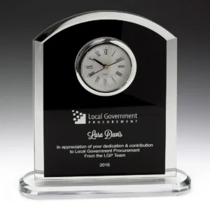 Black pax glass clock with glass construction