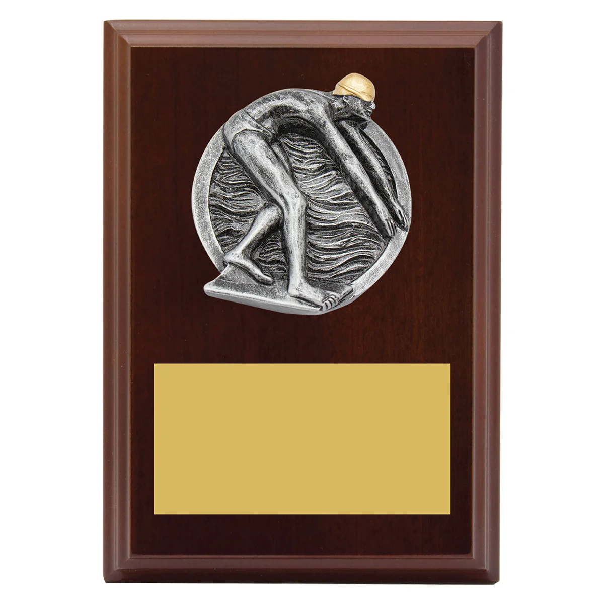 Walnut peak plaque - male swim with timber construction