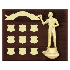 Walnut podium plaque - landscape with timber construction