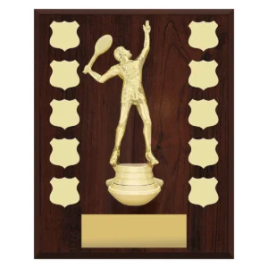 Walnut podium plaque - portrait with timber construction