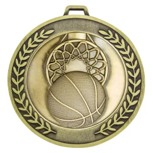 Gold prestige medal basketball with metal construction