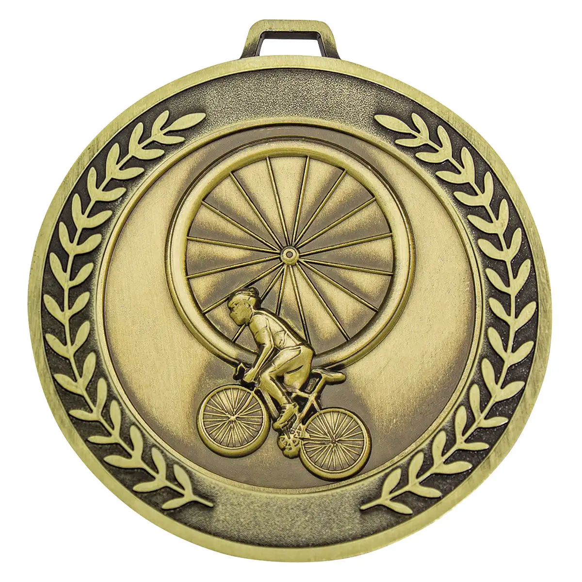 Gold prestige medal cycling with metal construction