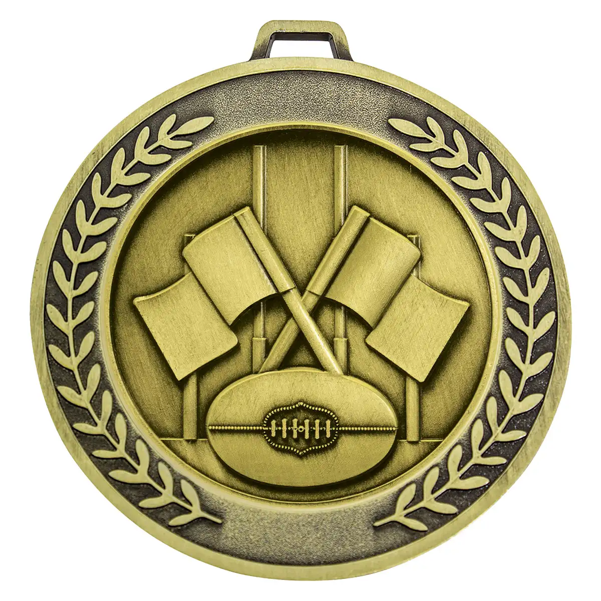 Gold prestige medal goal flags with metal construction