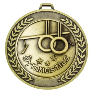 Gold prestige medal gymnastics with metal construction