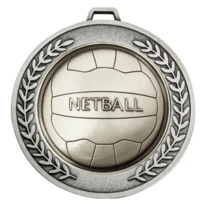 Silver prestige medal netball with metal construction