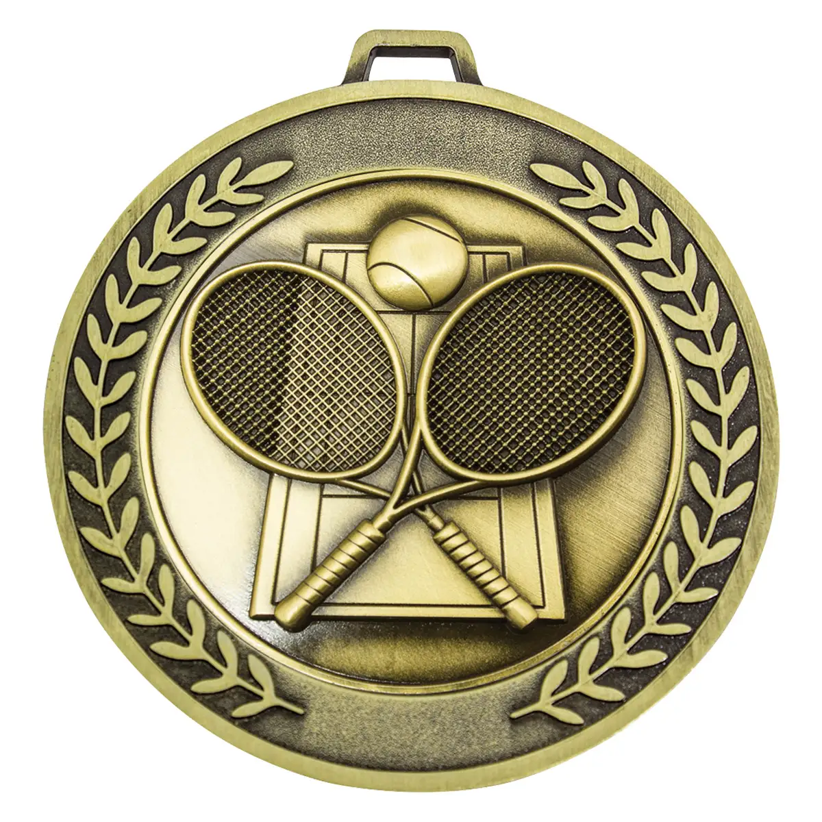 Gold prestige medal tennis with metal construction