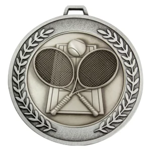 Silver prestige medal tennis with metal construction