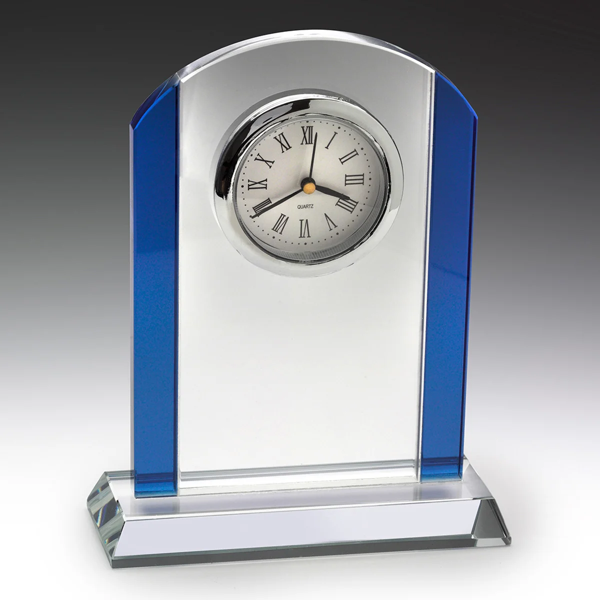 Blue renaissance clock with glass construction