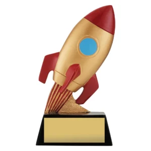 Gold rocket ship with resin construction