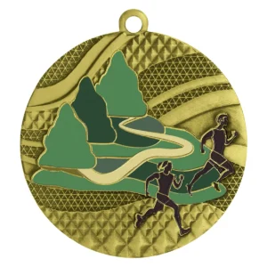 Gold running mosaic medal with metal construction
