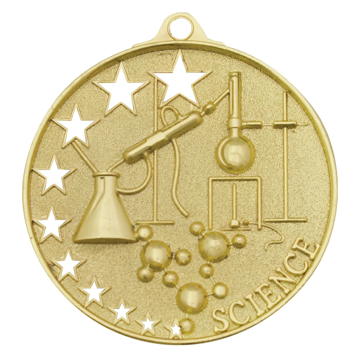 Gold science stars with metal construction
