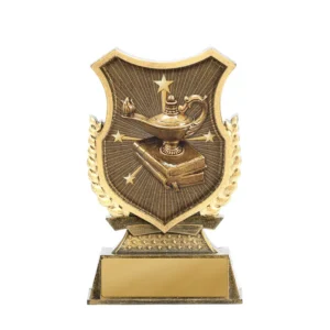 Bronze shield stand-lamp of knowledge with plastic construction