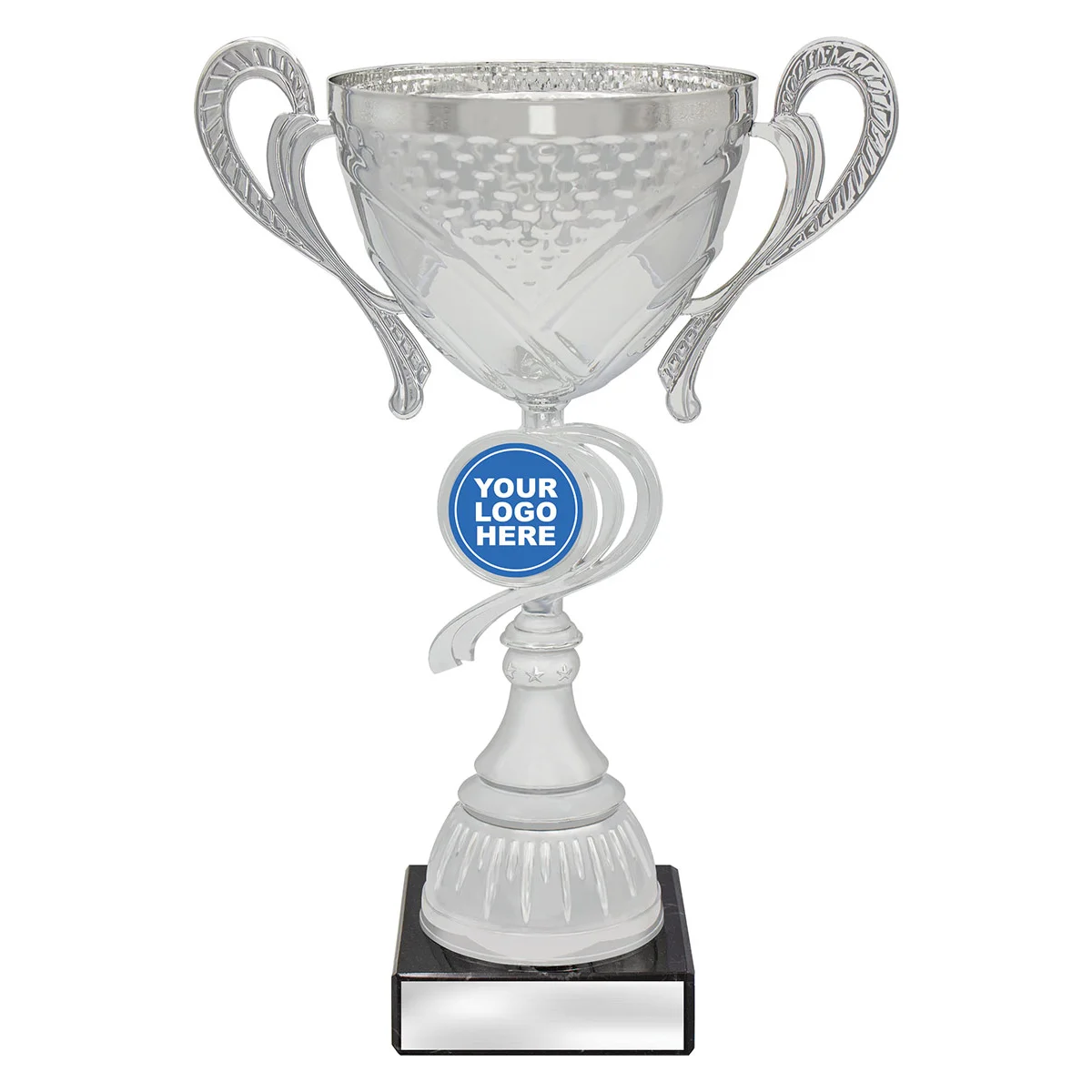 Silver showcase cup with plastic / metal / marble construction