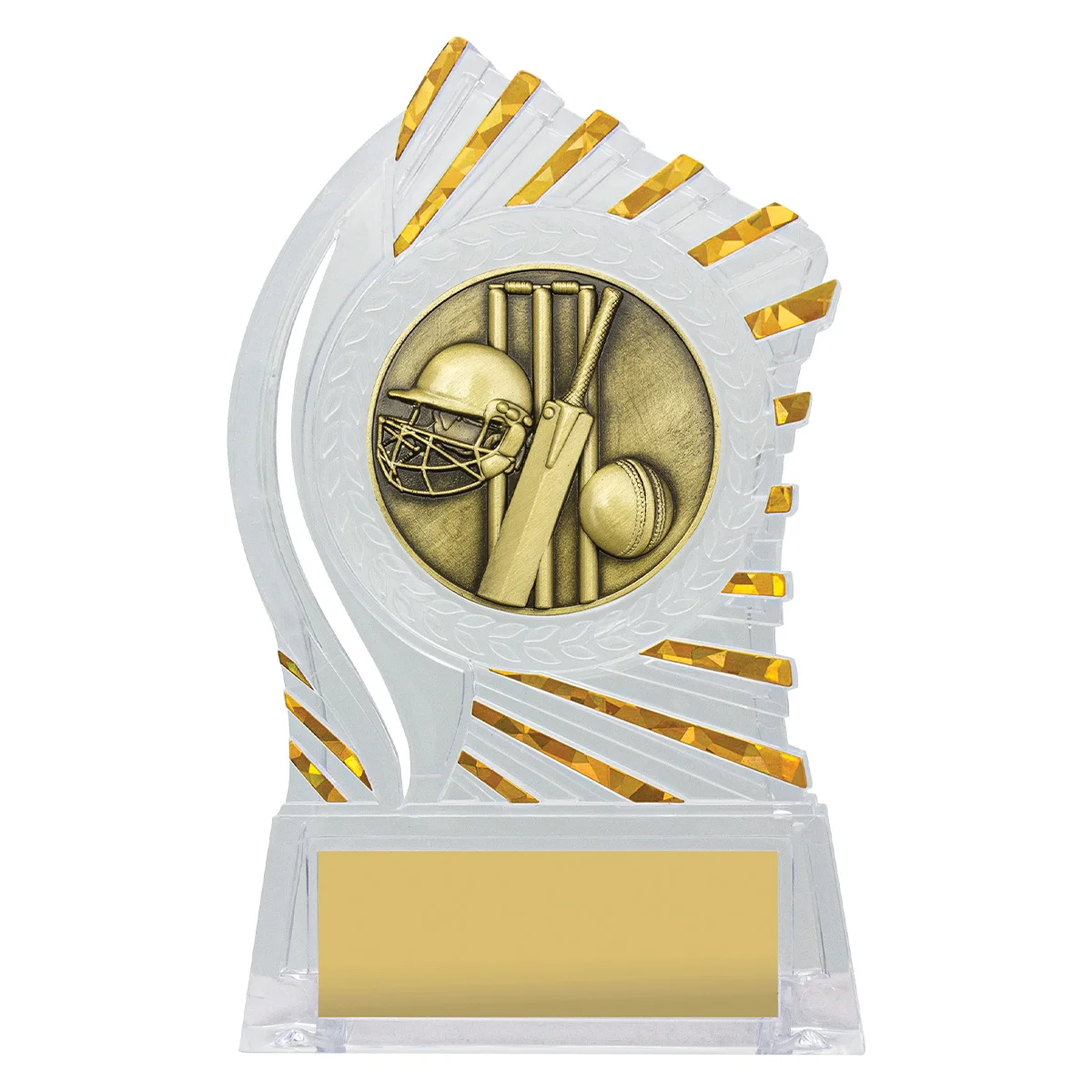 Clear with gold solar cricket with acrylic construction