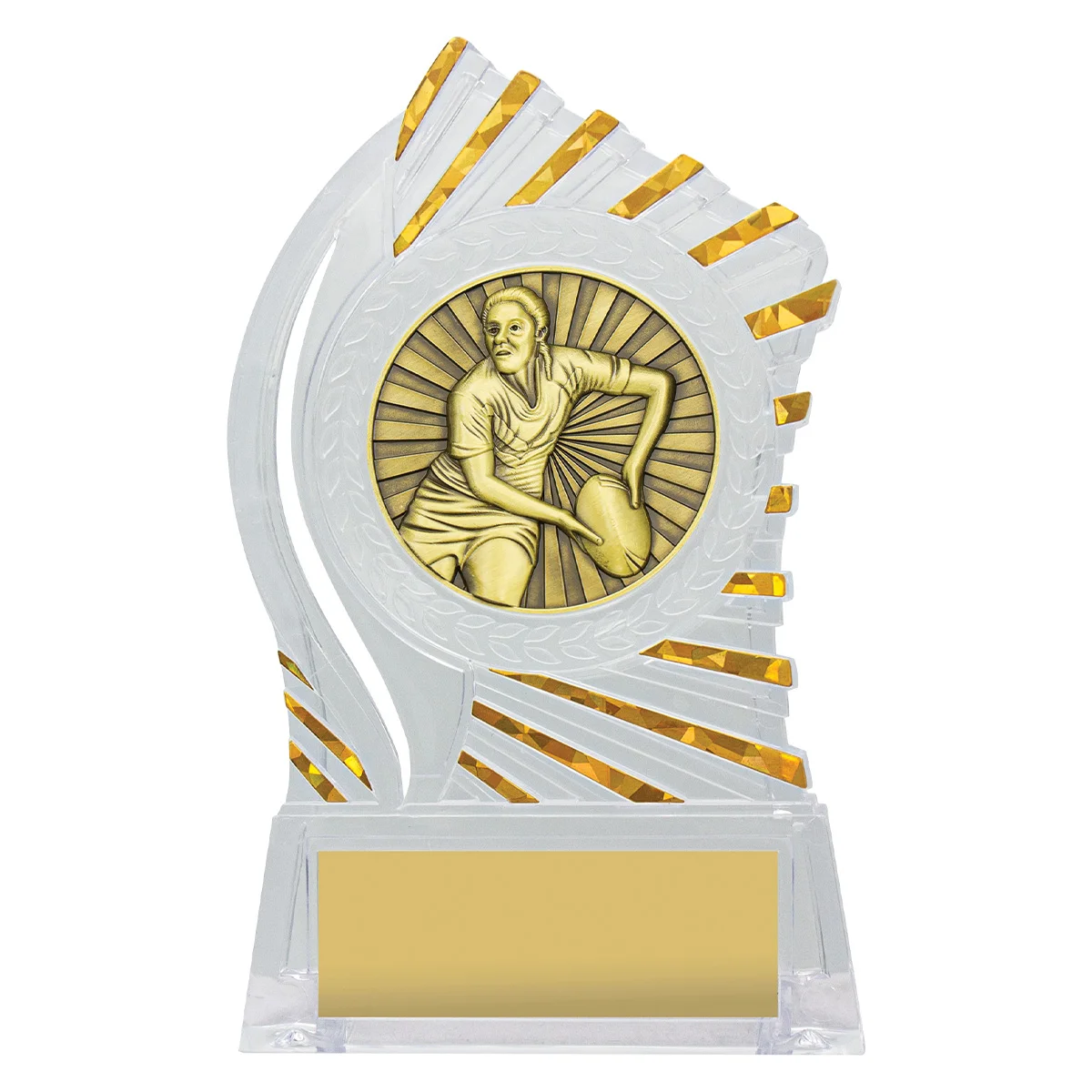 Clear with gold solar female rugby with acrylic construction