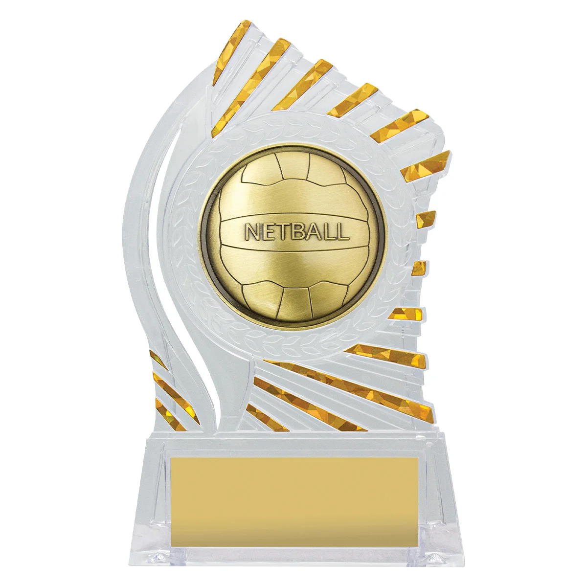 Clear with gold solar netball with acrylic construction
