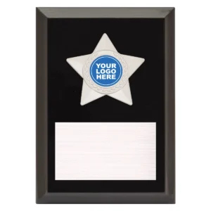 Black star plaque - silver with timber construction