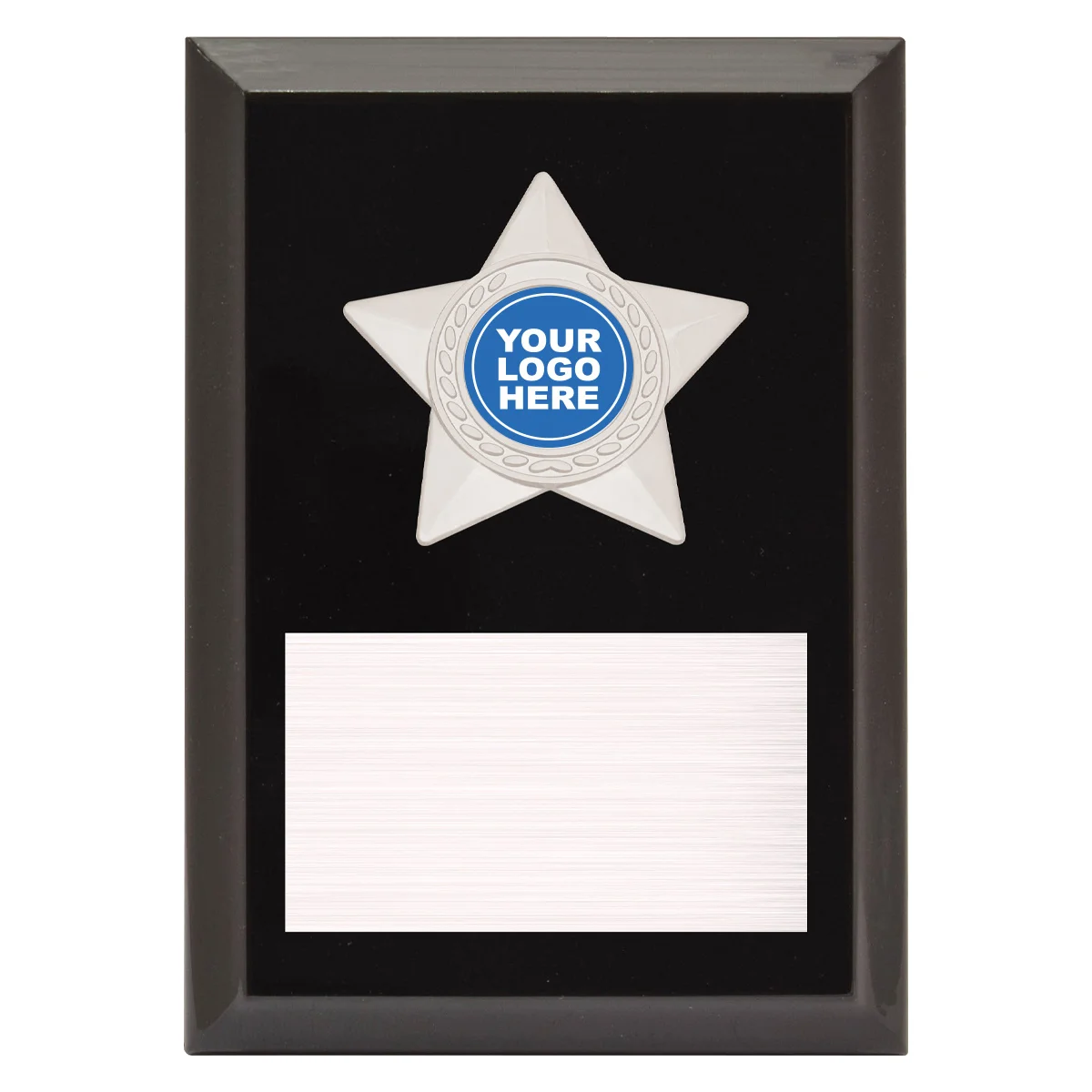 Black star plaque - silver with timber construction