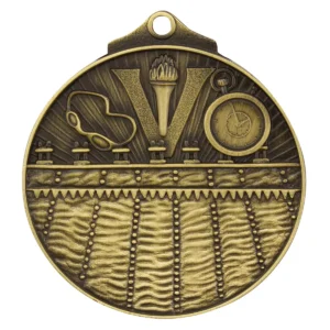 Gold swim medal with metal construction