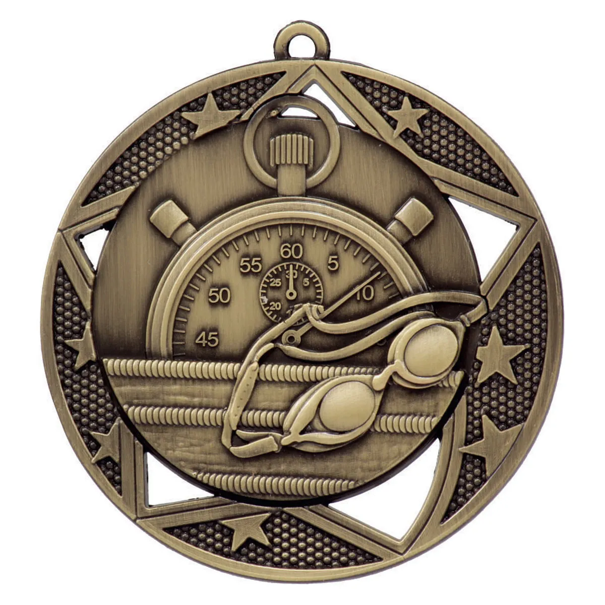 Gold swimming galaxy medal with metal construction