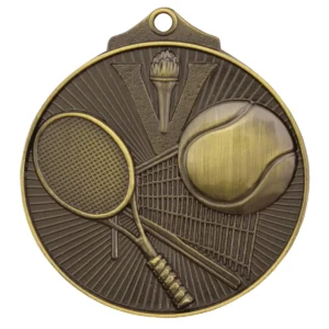 Gold tennis medal with metal construction