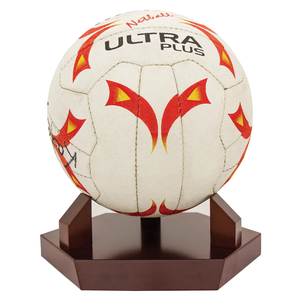 Walnut timber ball holder - netball with timber construction