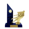 Blue / gold timber buildup football goalkeeper with plastic / timber construction