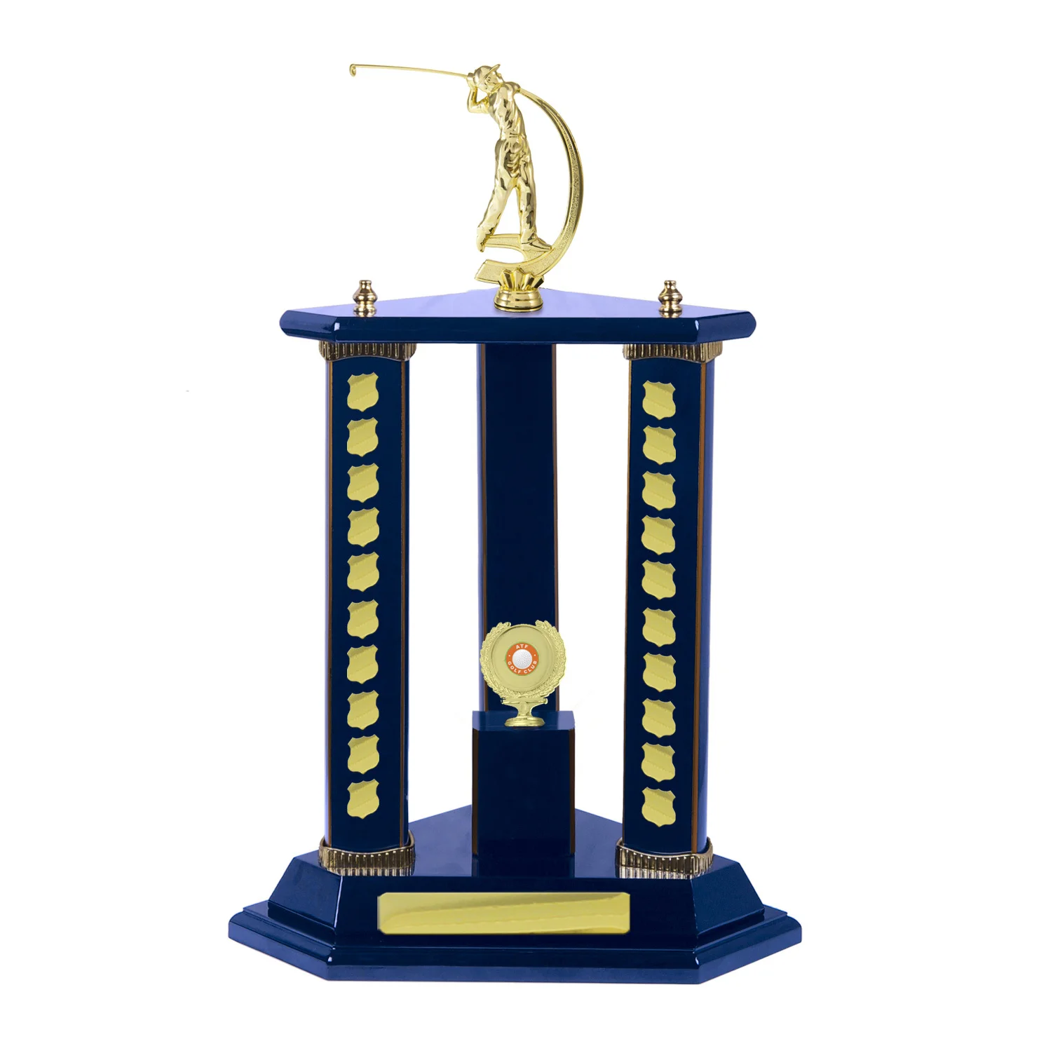 Blue / gold timber buildup golf with timber / plastic construction