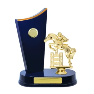 Blue / gold timber buildup horses male with plastic / timber construction
