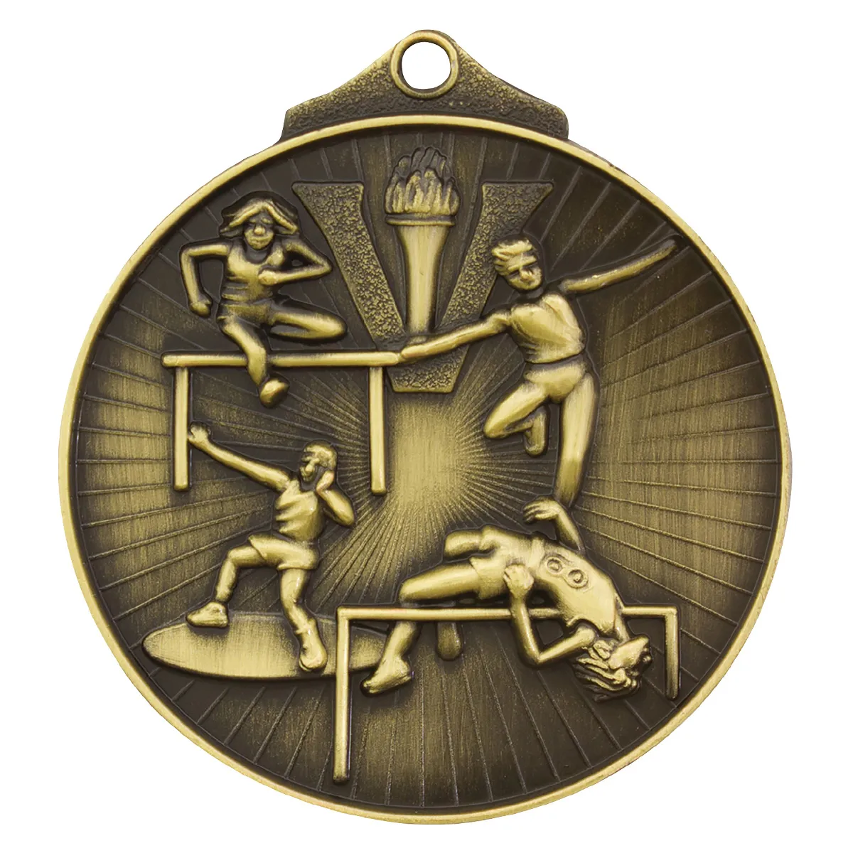 Gold track and field medal with metal construction