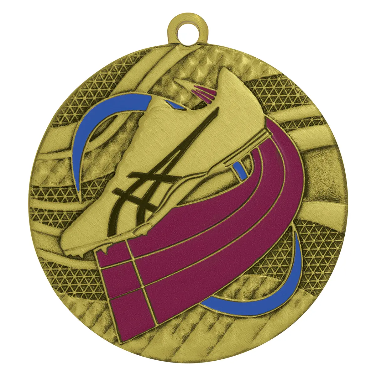 Gold track mosaic medal with metal construction