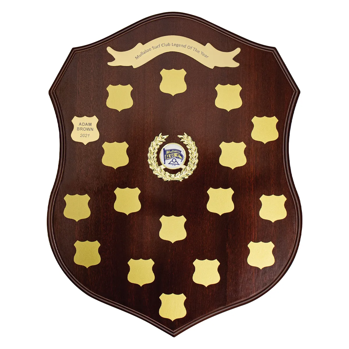 Walnut tradition gold shield with timber construction