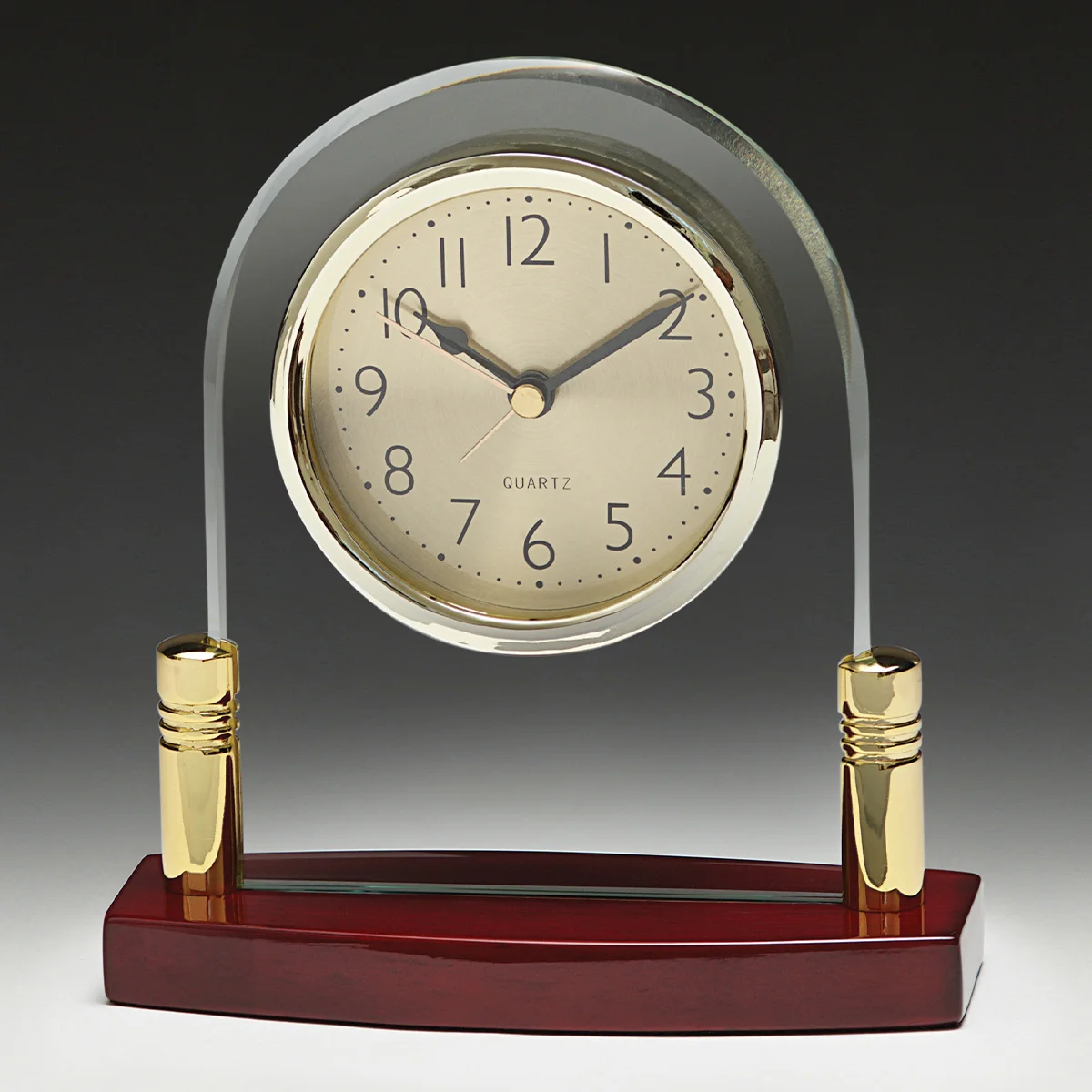 Traveller clock with glass / metal / timber construction