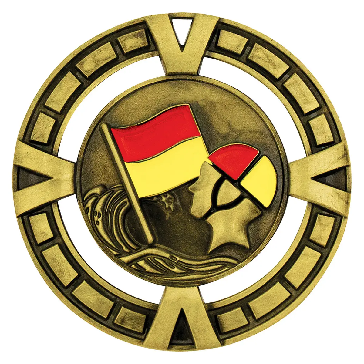 Gold varsity lifesaving with metal construction