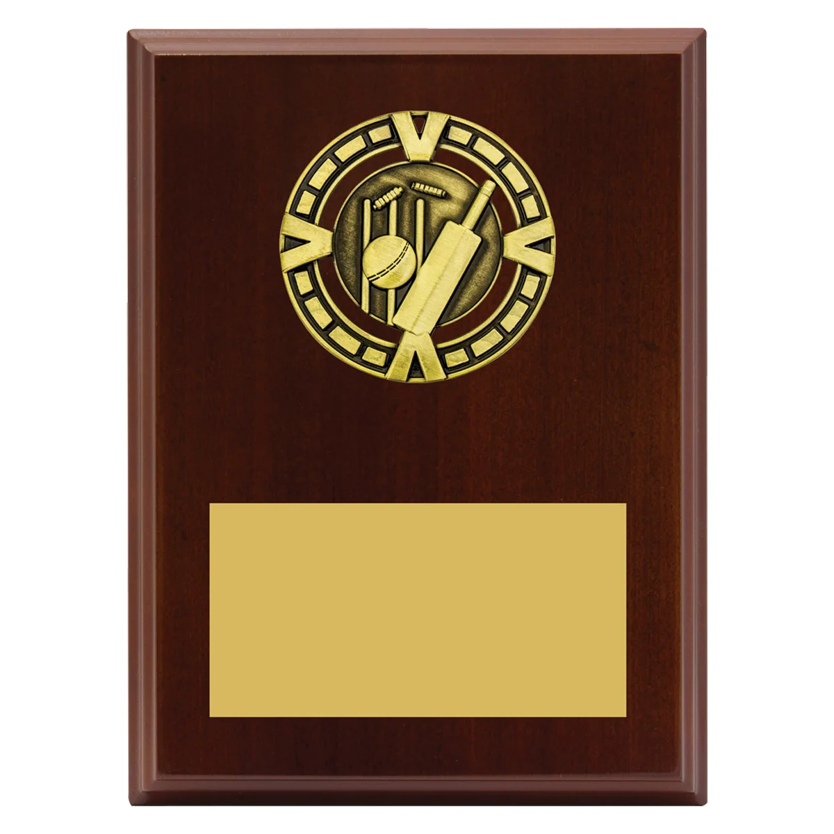 Walnut varsity plaque - cricket with timber / metal construction