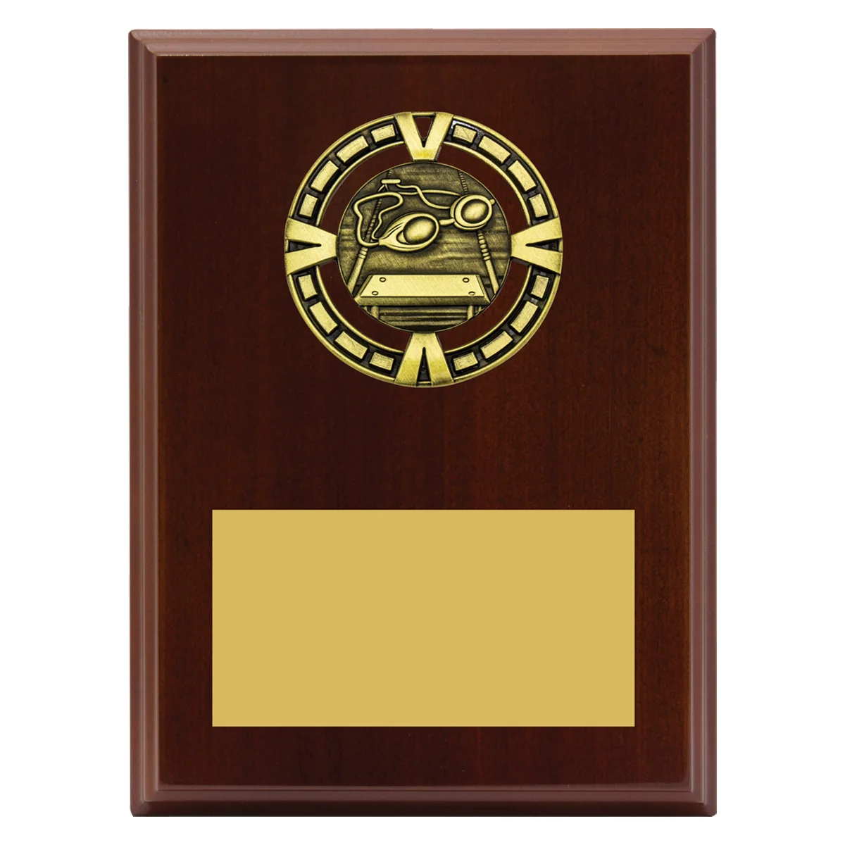 Walnut varsity plaque - swim with timber / metal construction