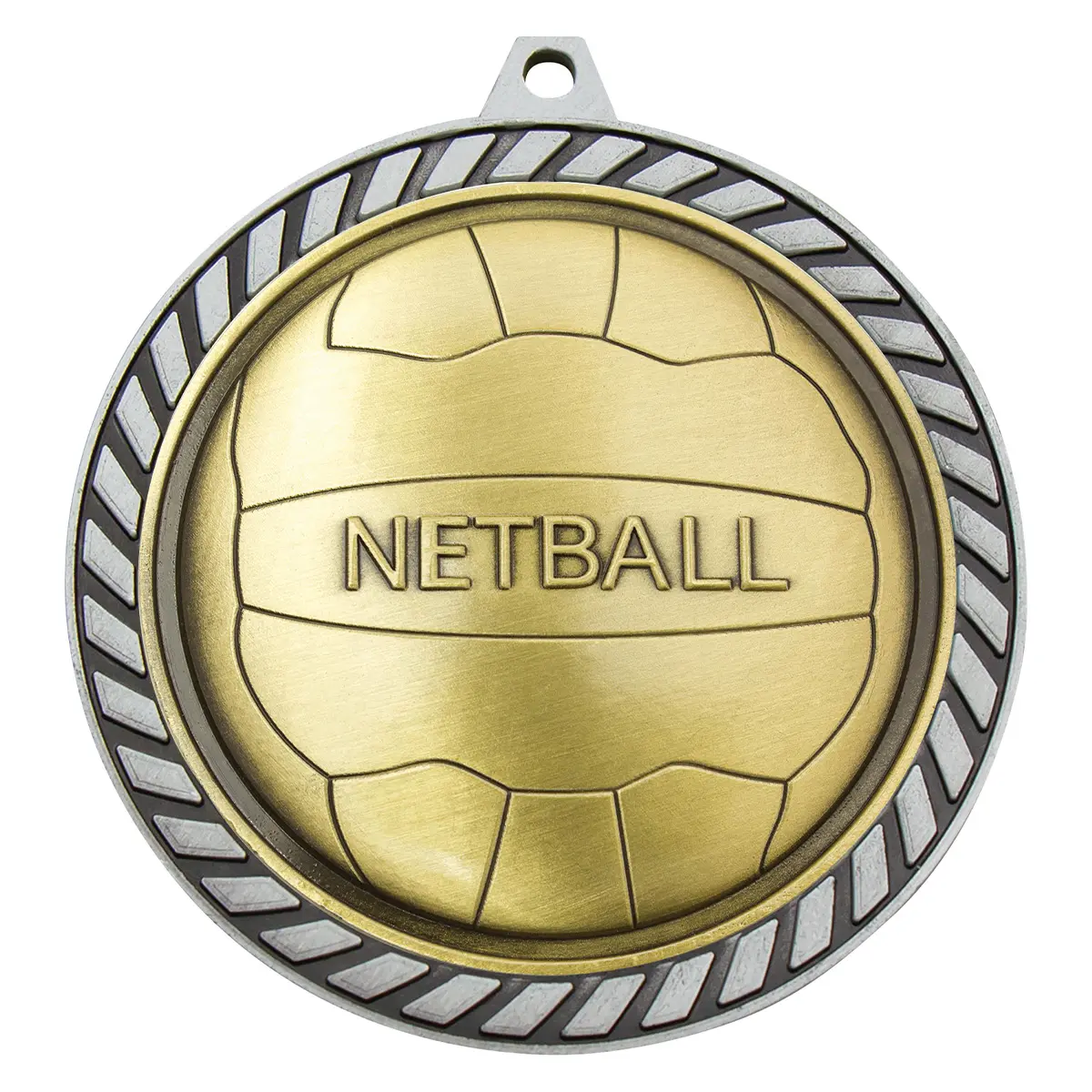Silver venture medal netball with metal construction
