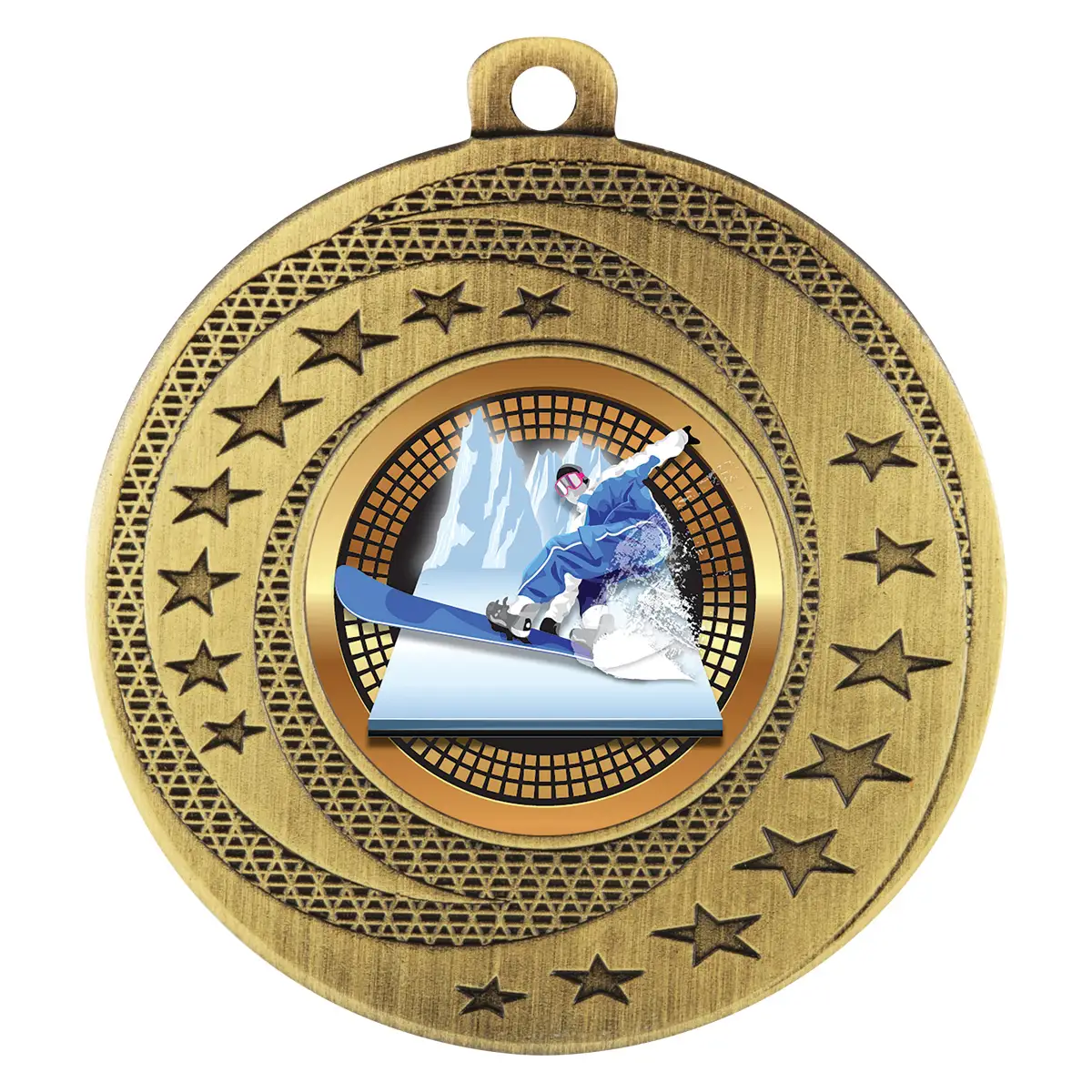 Gold wayfare medal - snowboard with metal construction