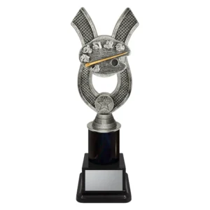 Art trophy with artist palette and paintbrush on a black base.