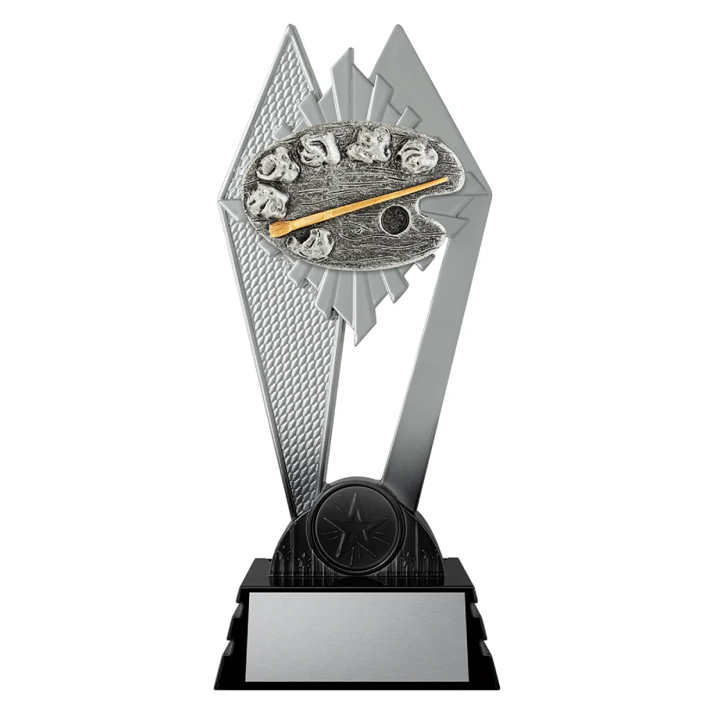 black and silver trophy with art palette and paint brush