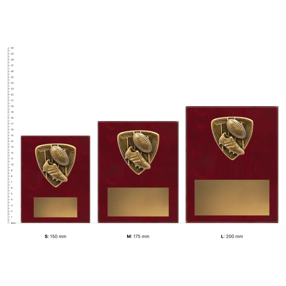 Aussie Rules Nova Plaques next to ruler