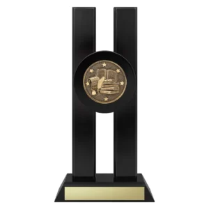 literature trophy with books and quill emblem on a black base.