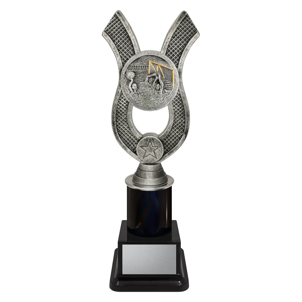 water polo trophy with players on a black base.
